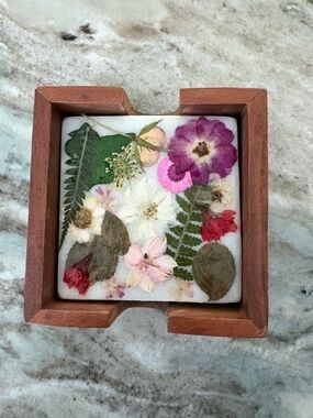 Pressed Flower Decorative Coasters - Blue, Yellow, Green Floral Design
